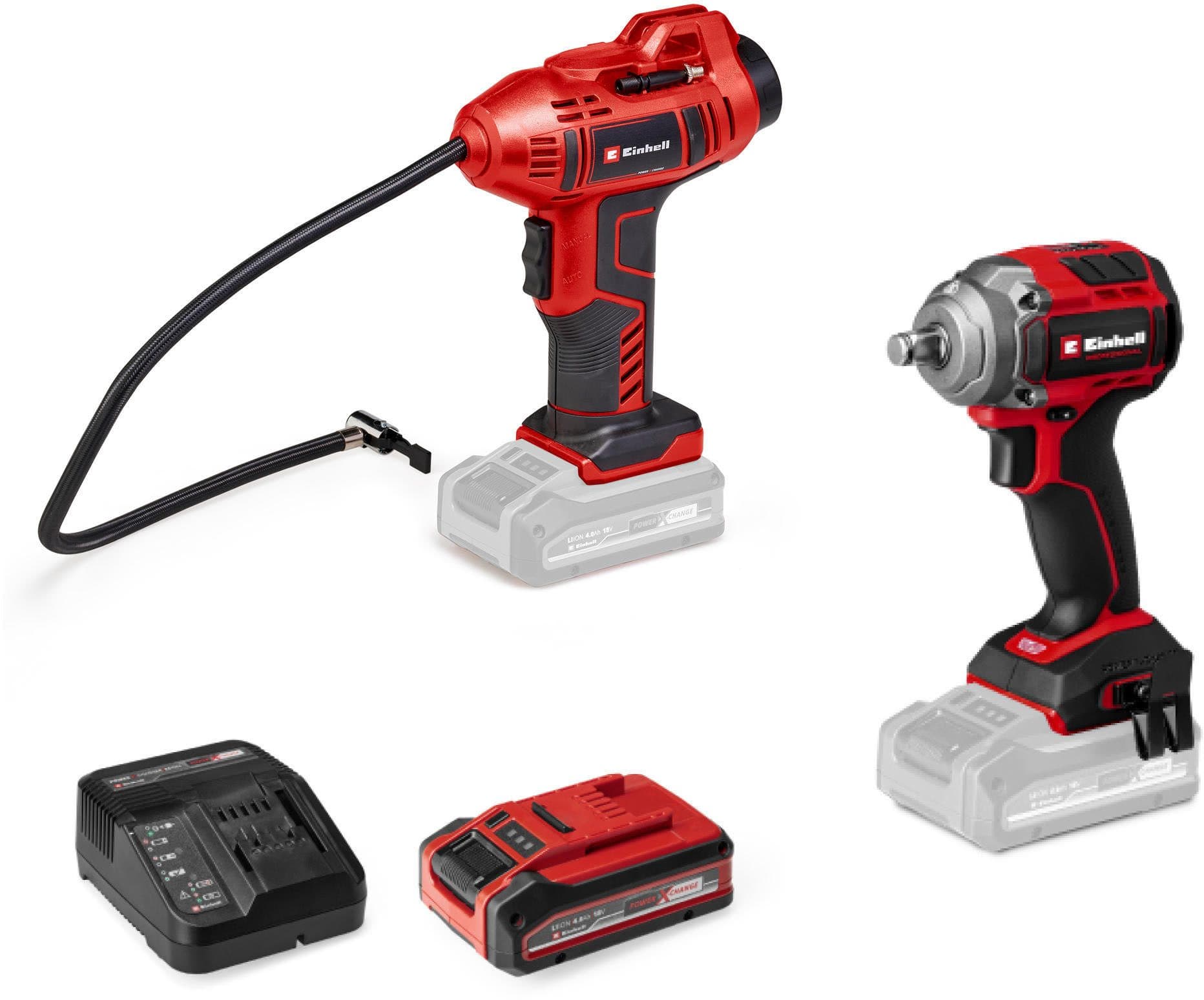 Einhell Akku-Schlagschrauber TP-CW 18/350-C + CE-CC 18 Kit | Rot