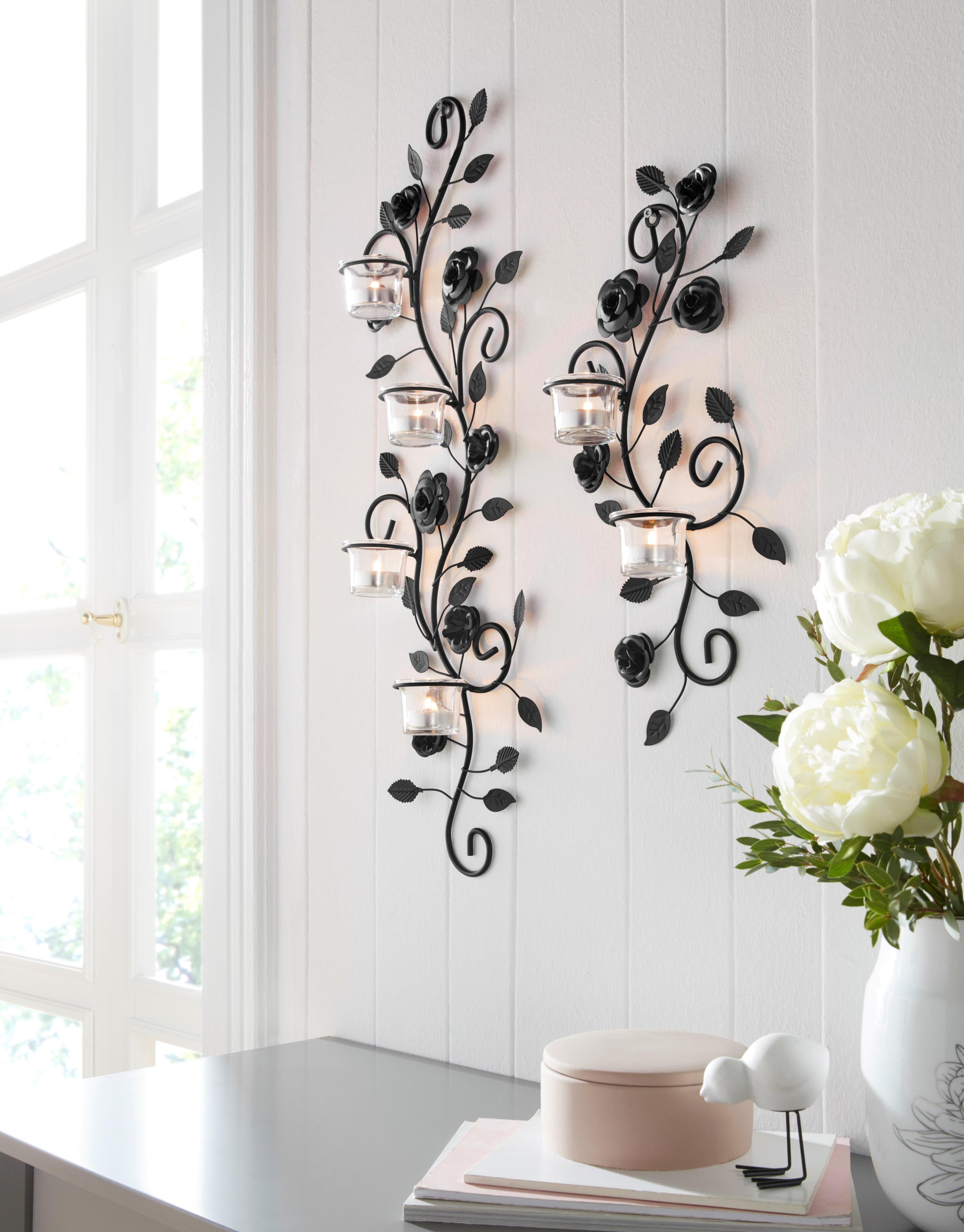 Home affaire Wandkerzenhalter Blumenranke | Schwarz