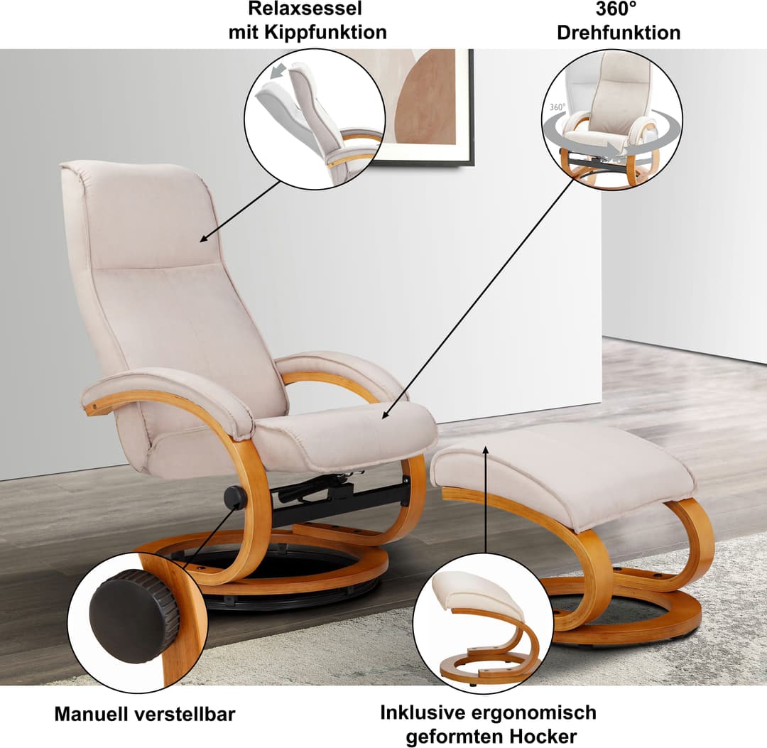 Home affaire Relaxsessel mit Hocker PARIS | Schwarz