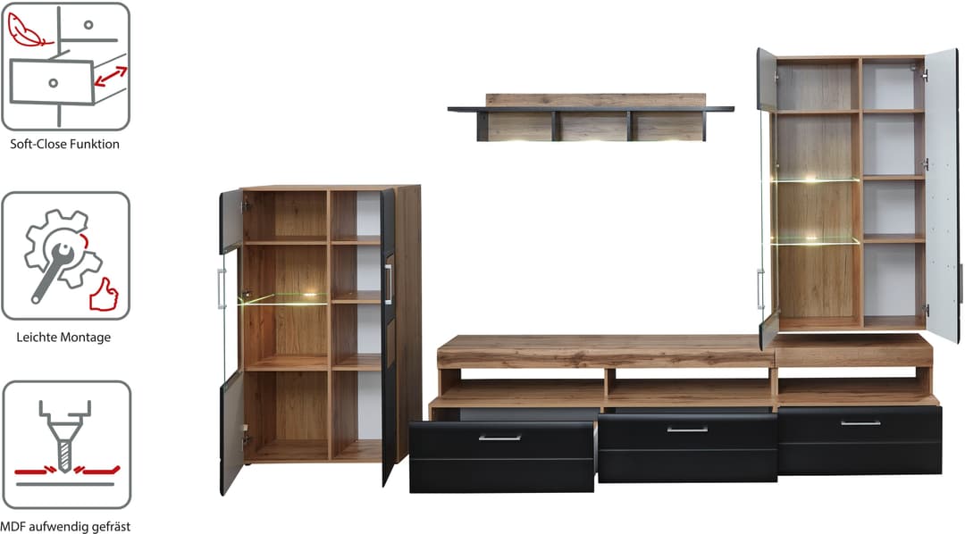 Innostyle Wohnwand Sonate | Schwarz