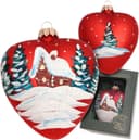 Krebs Glas Lauscha Christbaumschmuck Herz mit verschneitem Haus | Rot