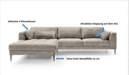 TRENDMANUFAKTUR Ecksofa Luzi | Grau