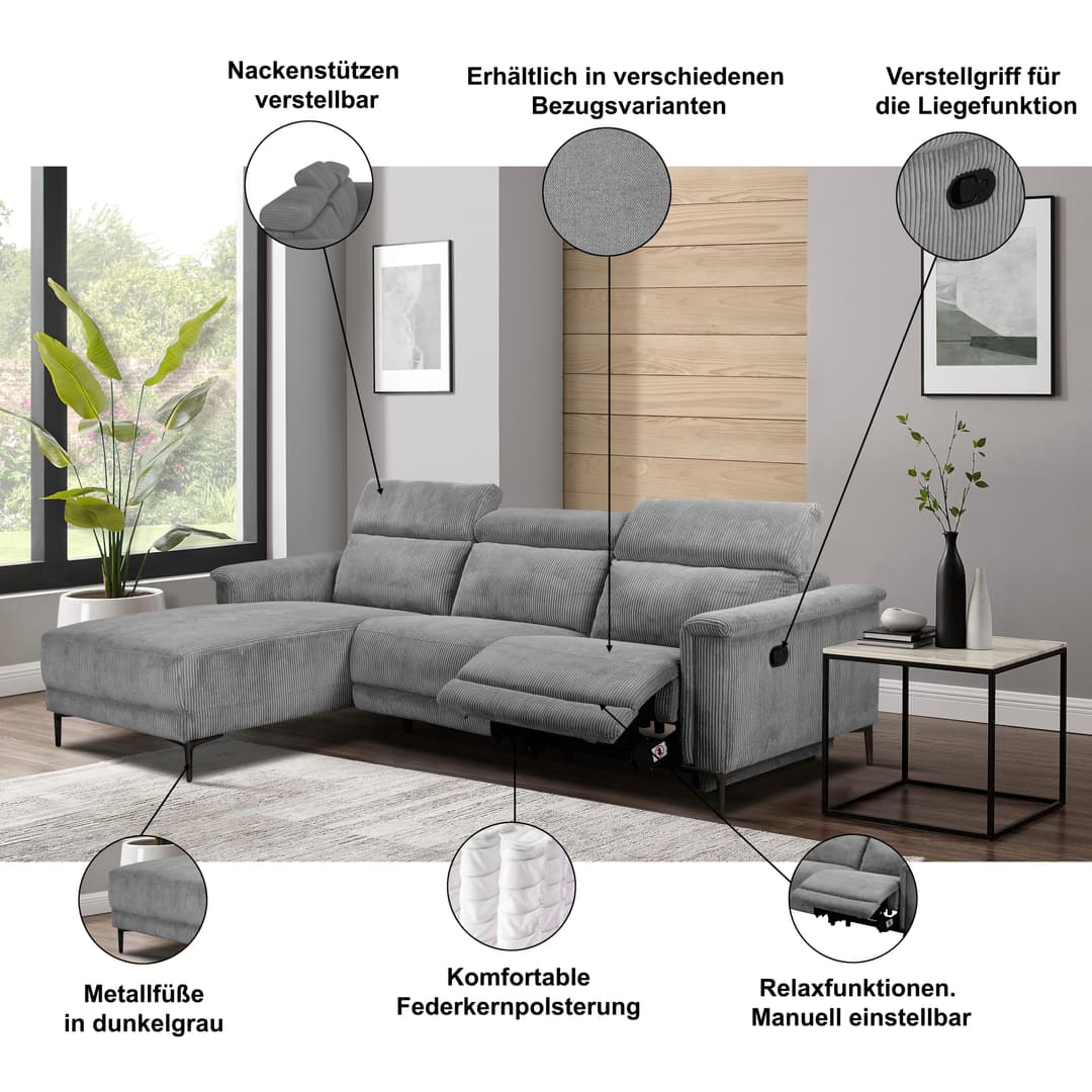 OTTO home Ecksofa LUND Cord | Grau