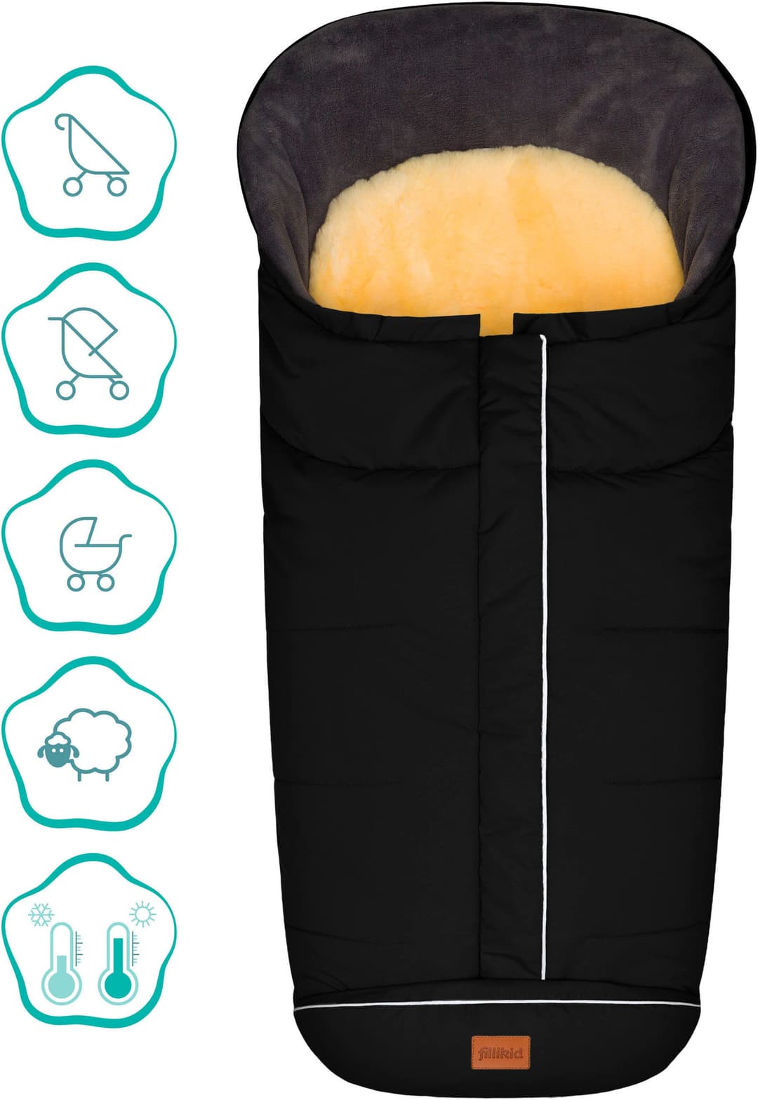 Fillikid Fußsack Nanga Lammfell | Schwarz