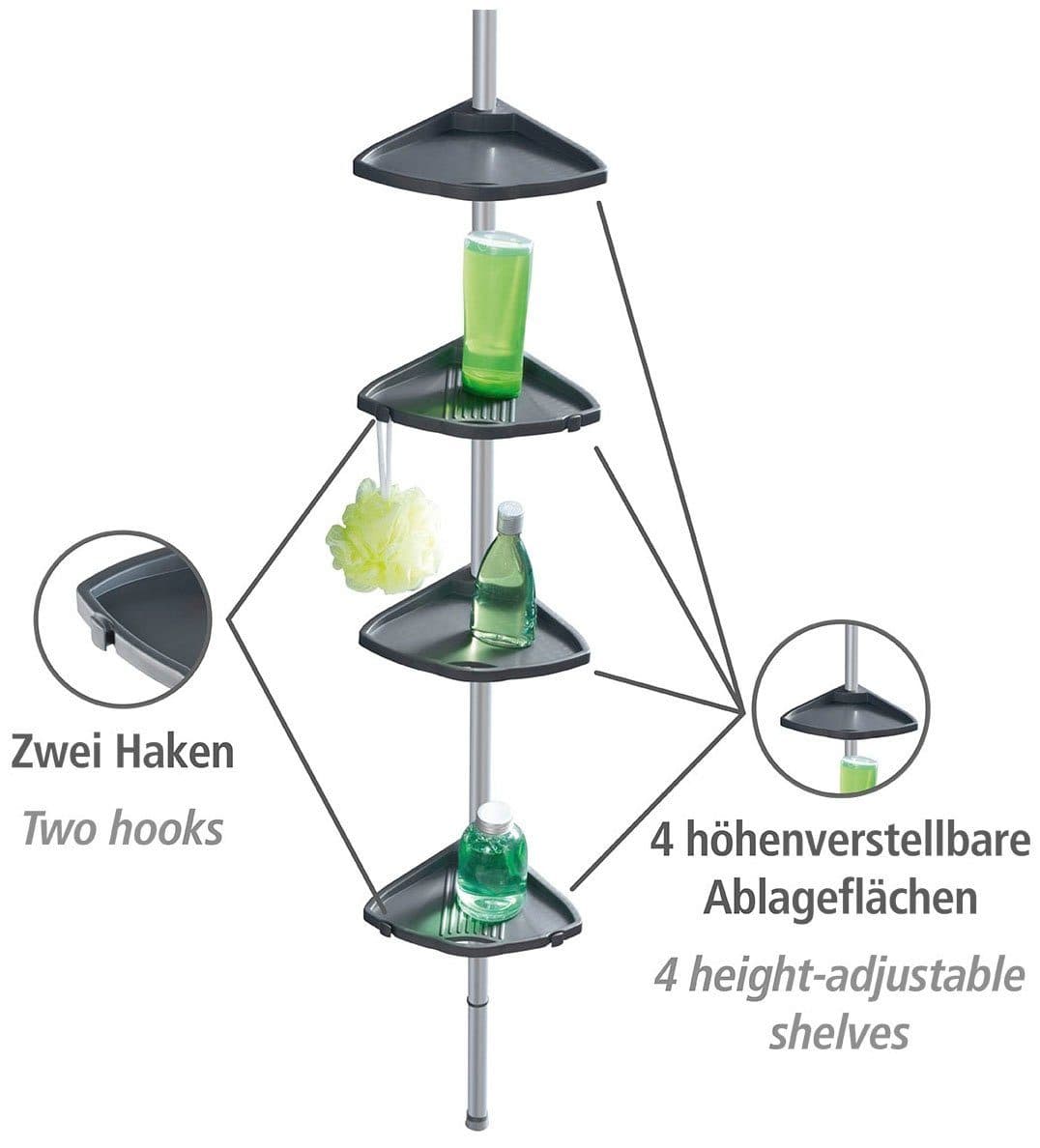 Wenko Duschablage Teleskop Duschecke Compact | Grau