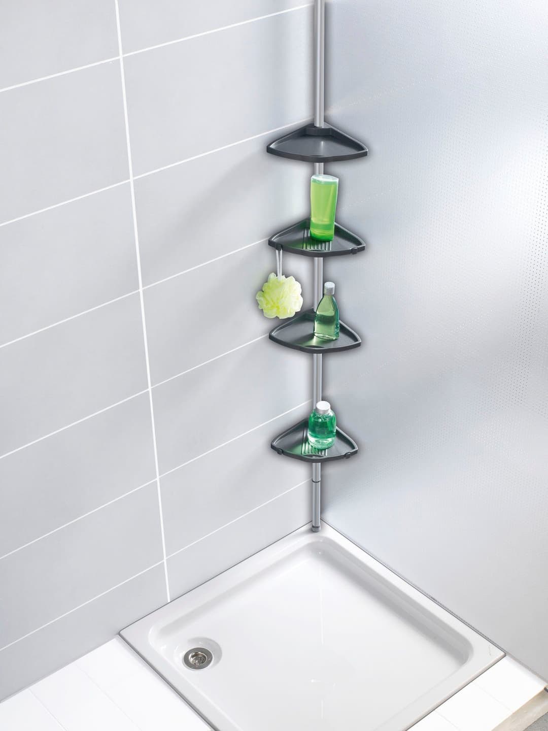 Wenko Duschablage Teleskop Duschecke Compact | Grau