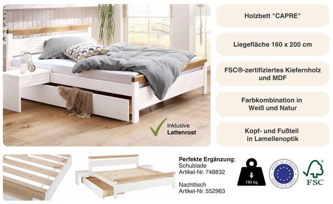 OTTO home Massivholzbett "CAPRE" | Mehrfarbig