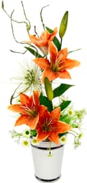Kunstpflanze Arrangement Lilien in Topf | Orange