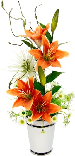 Kunstpflanze Arrangement Lilien in Topf | Orange