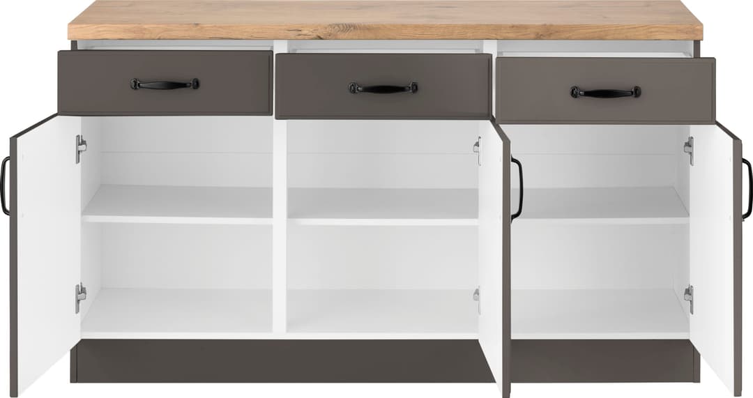 wiho Küchen Unterschrank Erla 150 cm breit mit Kassettenfront | Braun