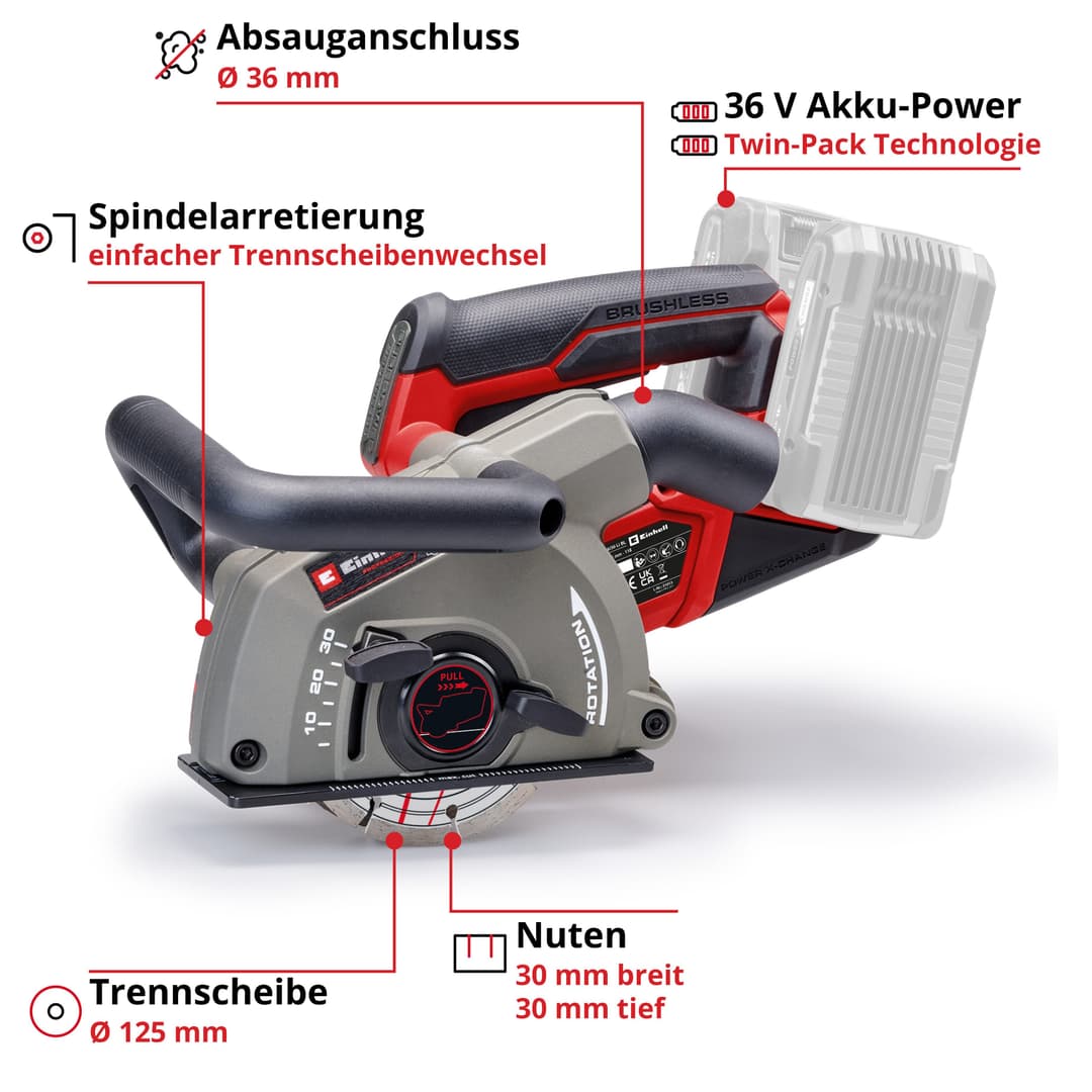 Einhell TP-MA 36/30 Li BL Akku-Mauernutfräse | Grau