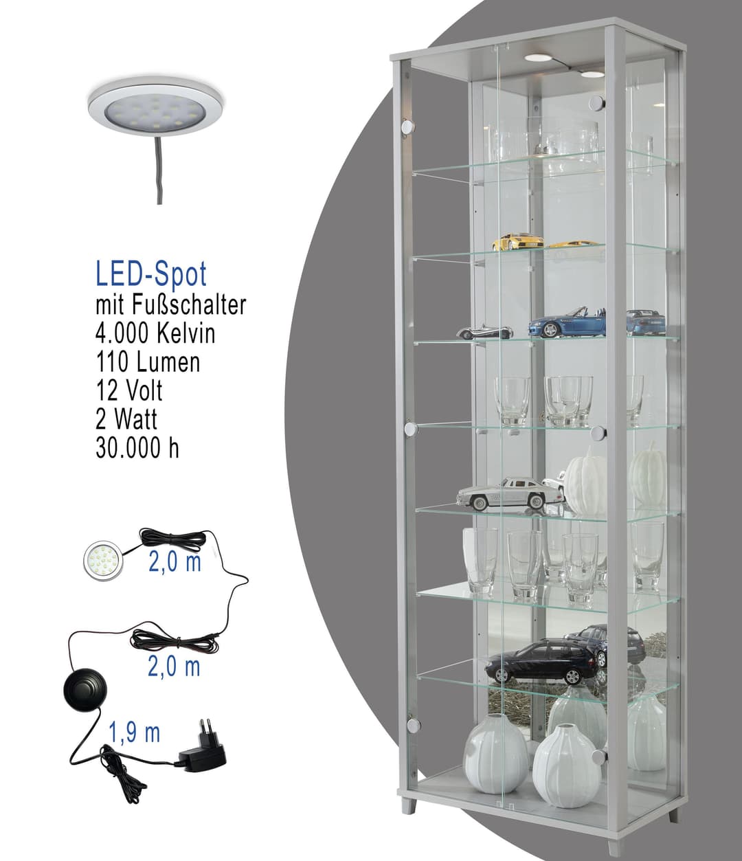 fif möbel Vitrine OPTIMA | Silber