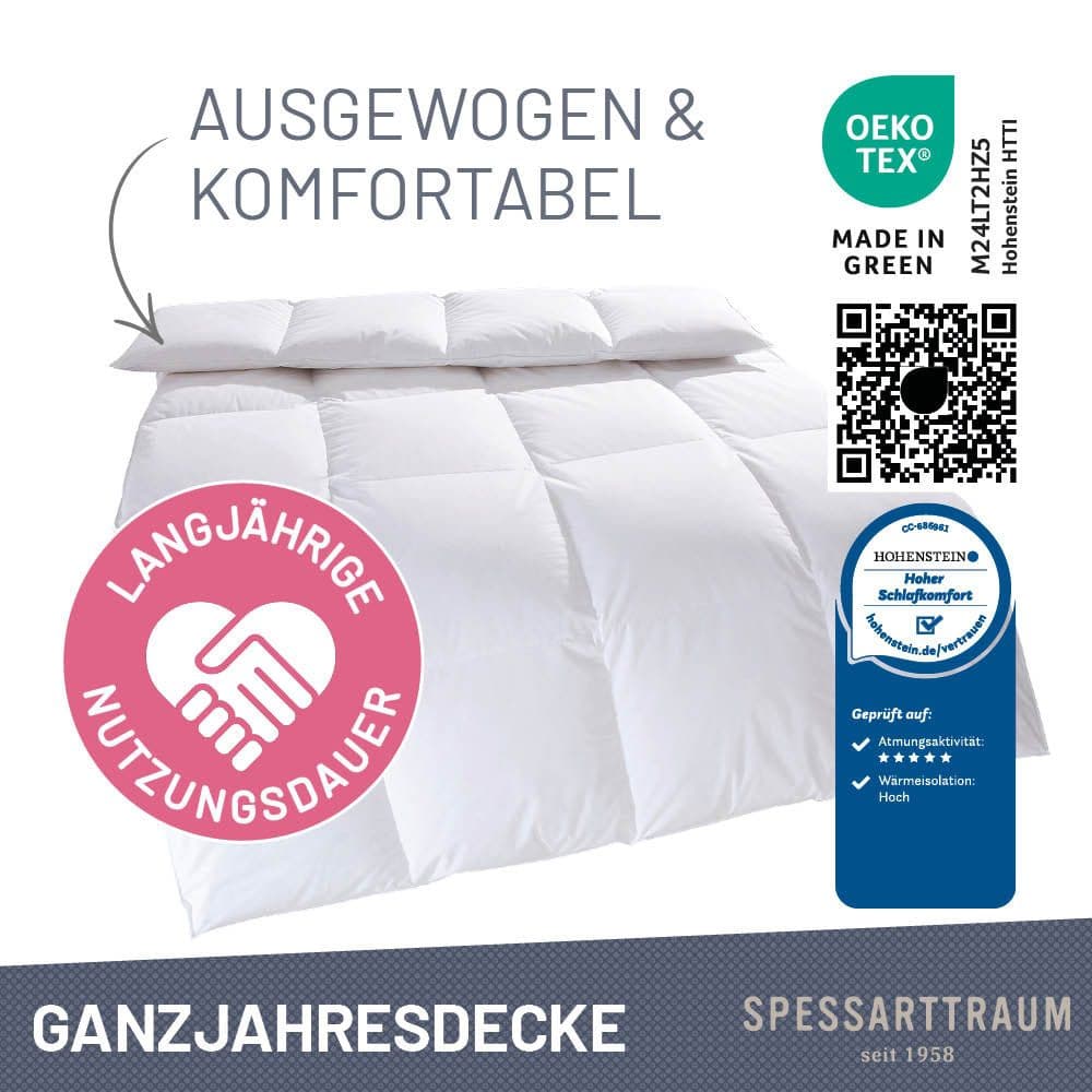 SPESSARTTRAUM Daunenbettdecke + 3-Kammer-Kopfkissen Exklusiv | Weiß