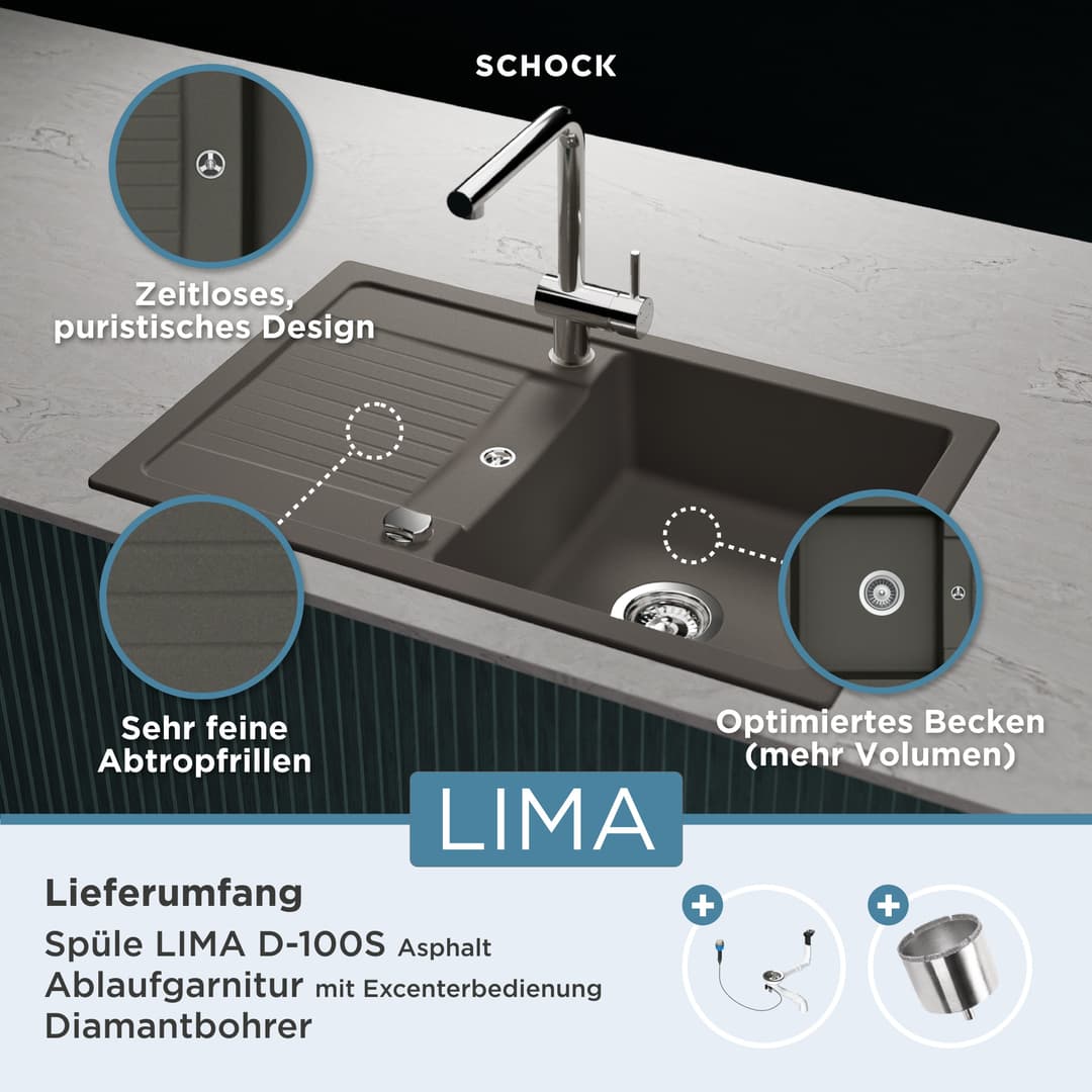 Schock Lima D-100S Granitspüle | Grau