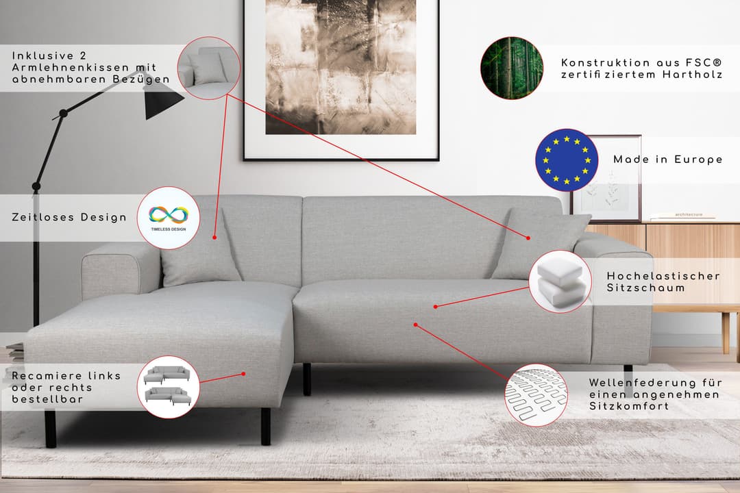 Home affaire Ecksofa ARROS L-Form | Braun