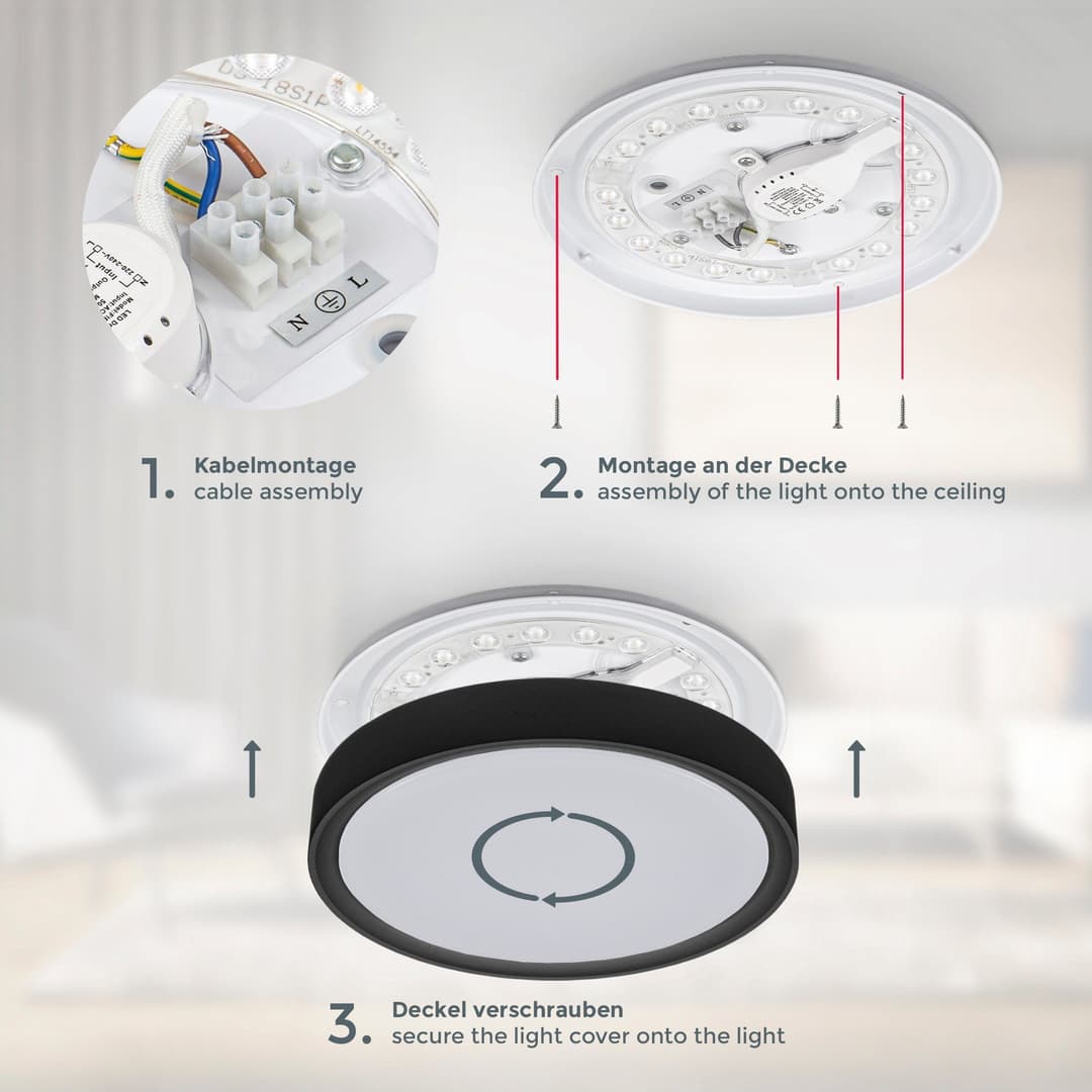 B.K.Licht LED Deckenleuchte BK_DL1434 | Schwarz