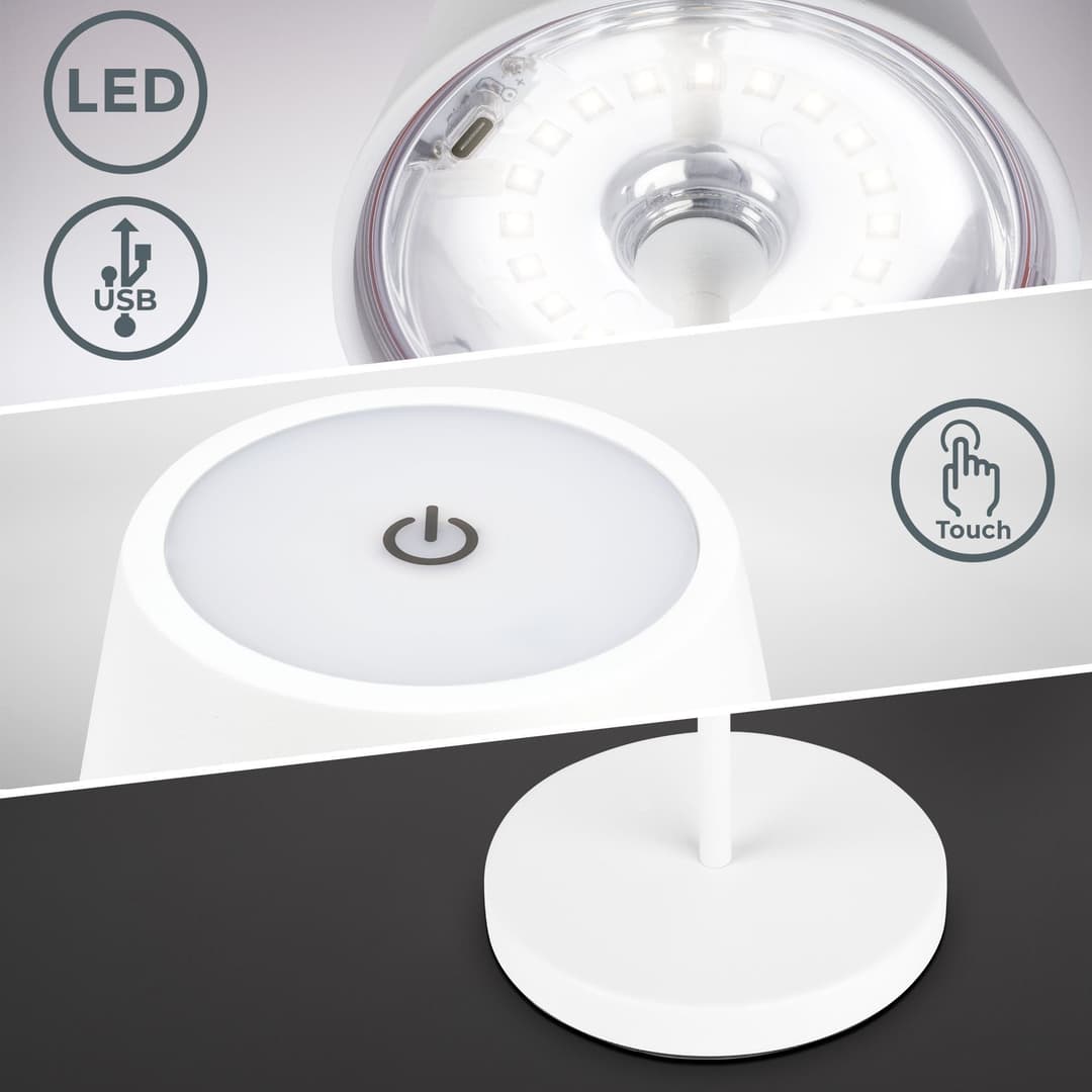 B.K.Licht LED Akku Tischleuchte | Weiß