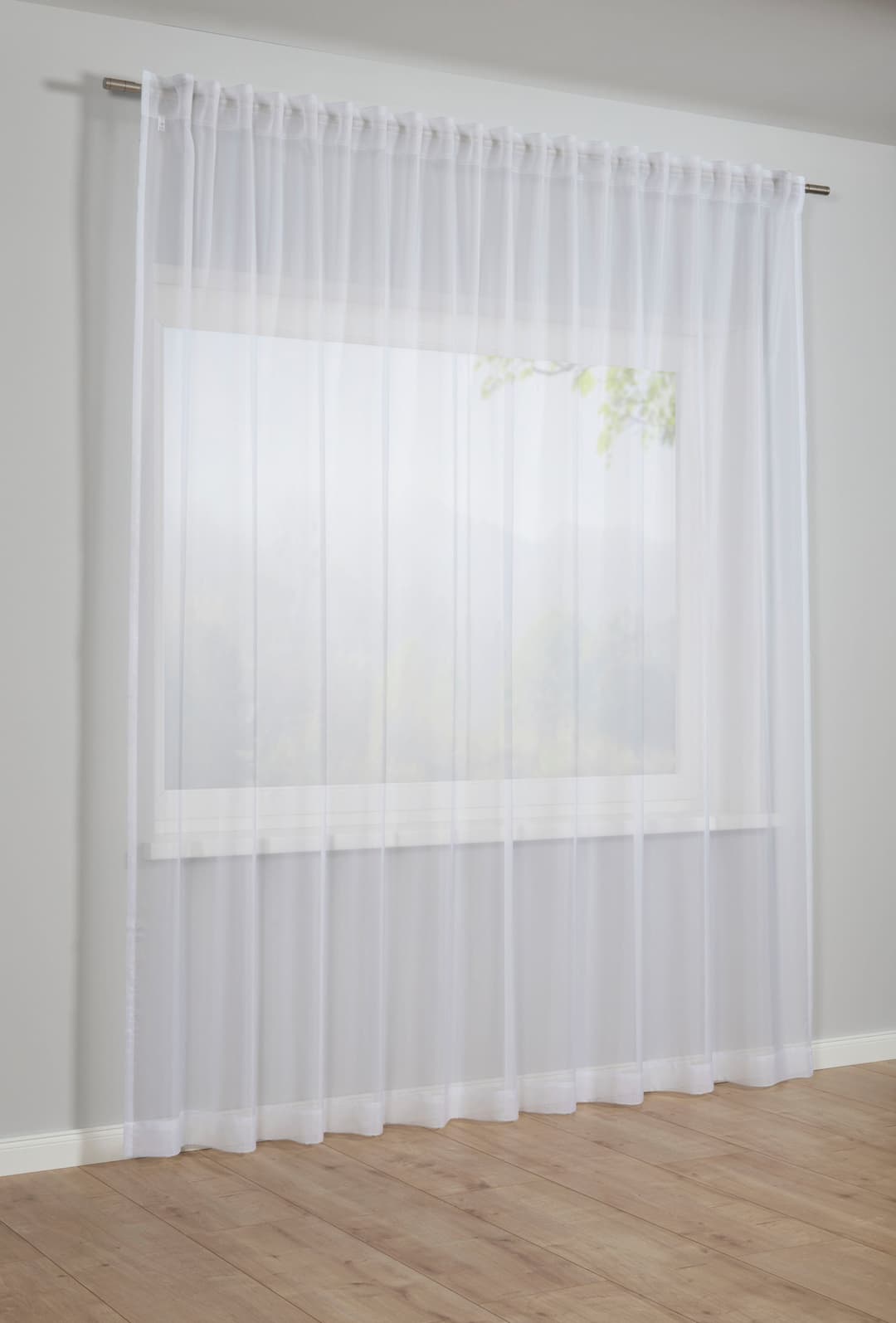 GARDINIA Gardine Schal mit Gardinenband Voile Uni | Weiß