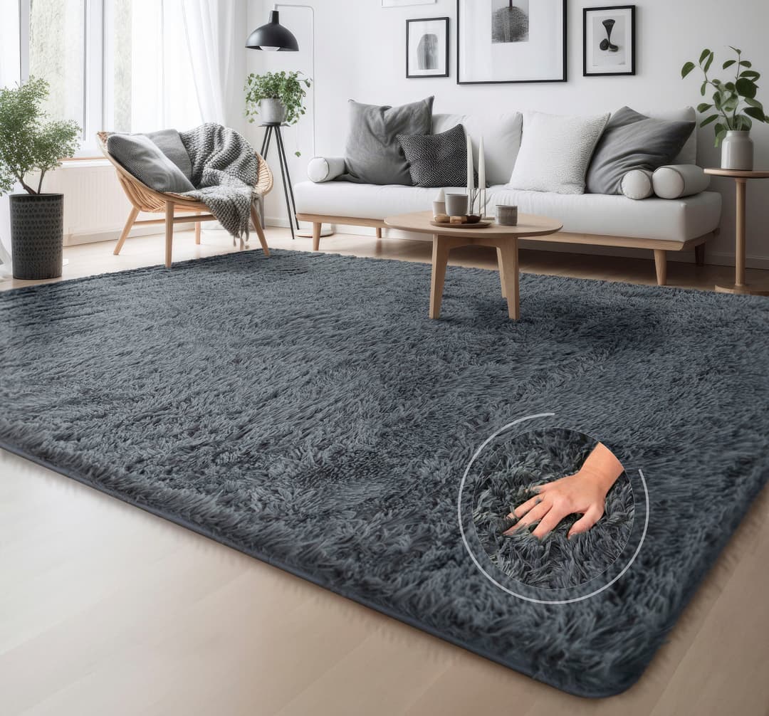 my home Hochflor-Teppich Serville | Grau