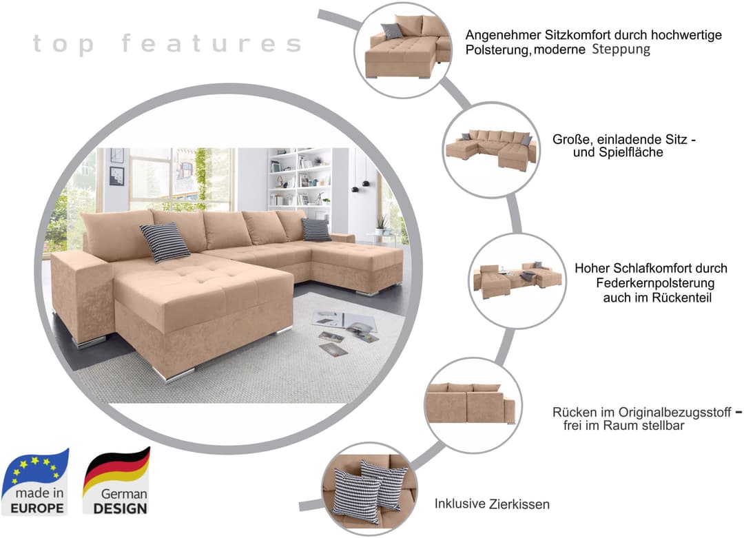 COLLECTION AB Wohnlandschaft Josy XXL U-Form | Beige
