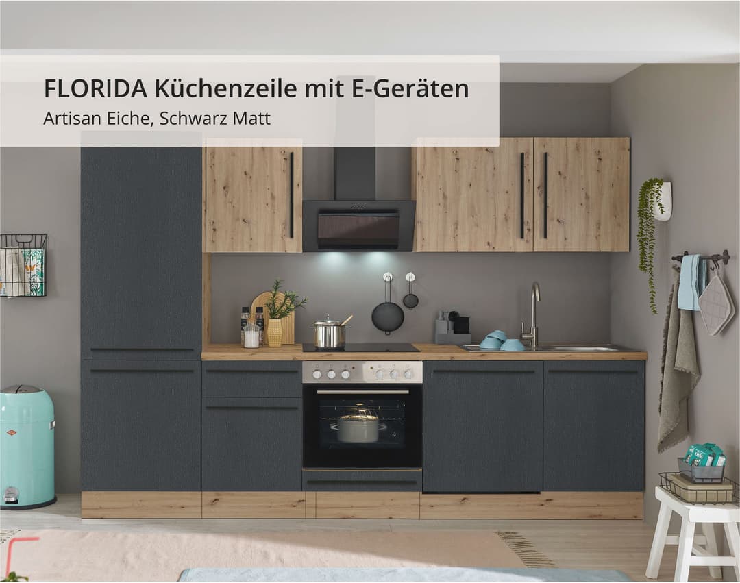 KOCHSTATION Küchenzeile KS-Florida | Schwarz