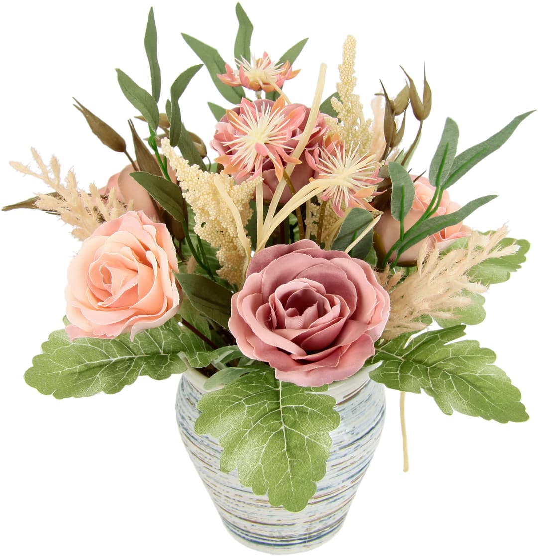 Kunstblume Gesteck Rosen im Topf | Mehrfarbig