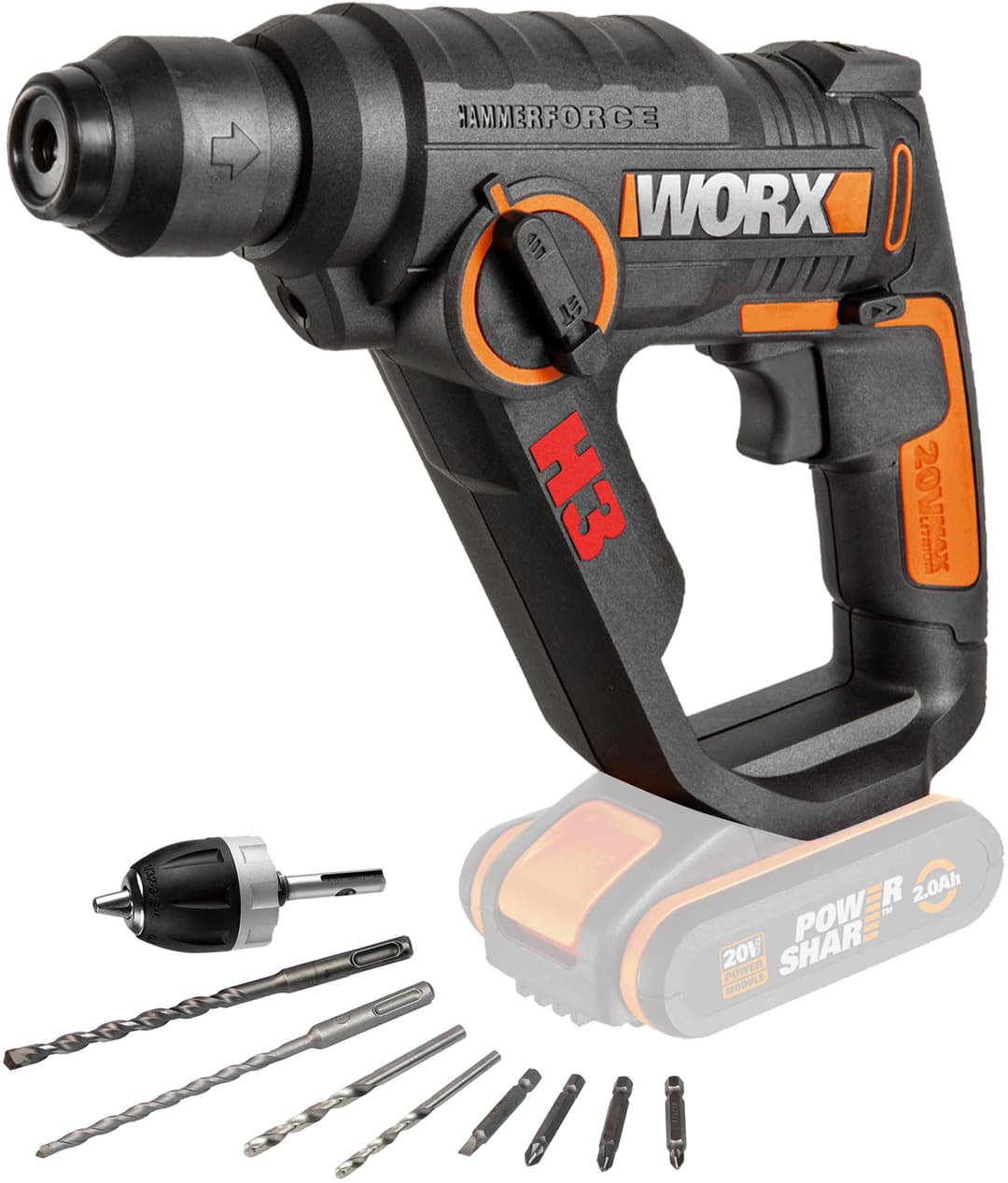 Worx Akku-Bohrhammer WX390.9 | Schwarz