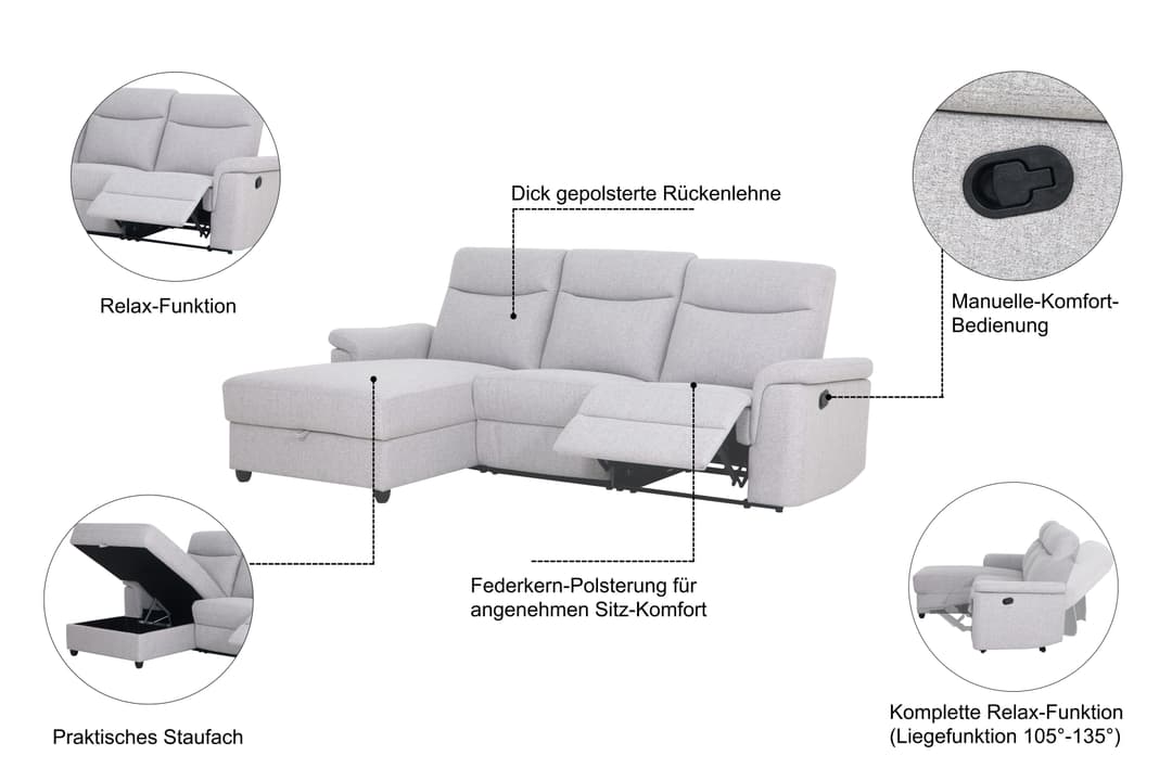 Home affaire Ecksofa BRIONNE | Grau