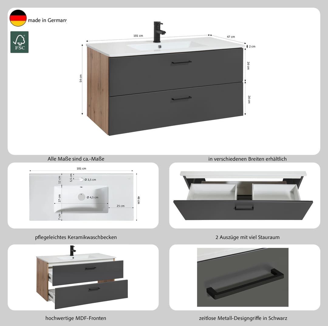 welltime Waschtisch Trento | Braun