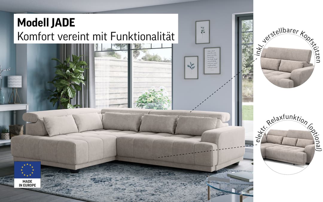 COTTA Ecksofa Jade L Form | Schwarz