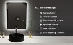 welltime LED-Lichtspiegel Toledo | Schwarz