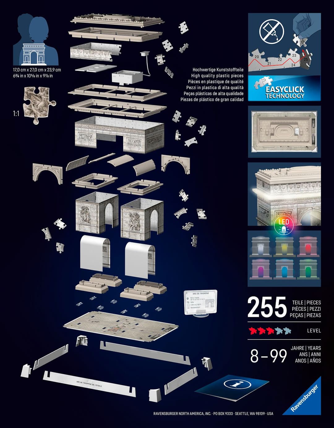 Ravensburger 3D-Puzzle Iconics: Triumphbogen Paris | Mehrfarbig
