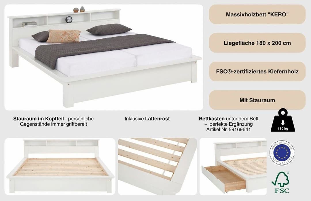 OTTO home Massivholzbett KERO | Weiß