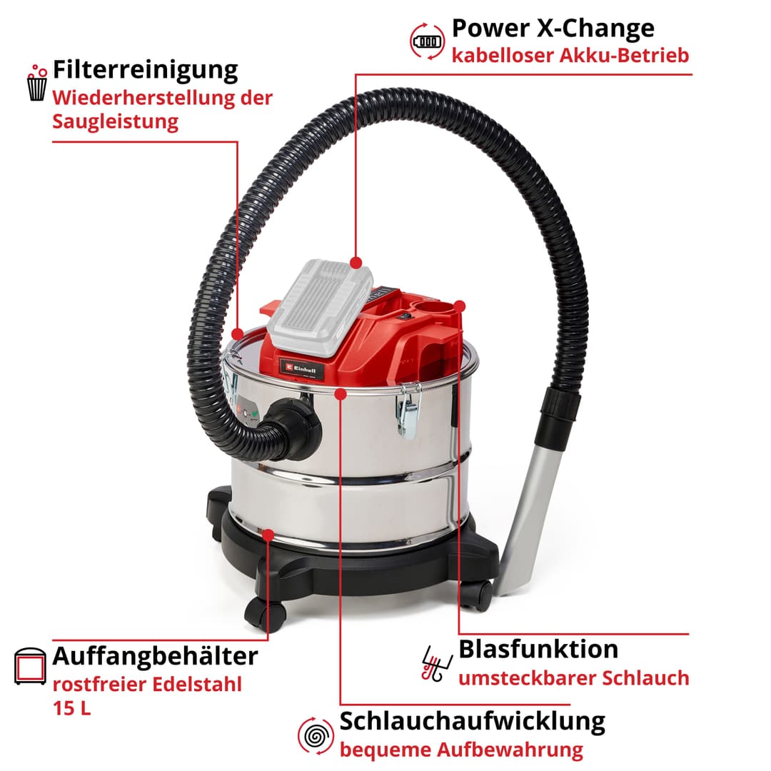 Einhell TE-AV 18/15 Li C-Solo Akku-Aschesauger | Rot