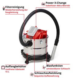 Einhell TE-AV 18/15 Li C-Solo Akku-Aschesauger | Rot