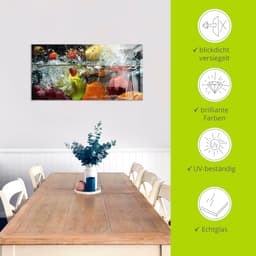 Artland Glasbild Spritzendes Obst auf dem Wasser | Mehrfarbig