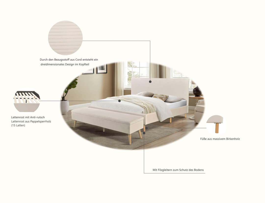 Home affaire Polsterbett Armandine | Beige