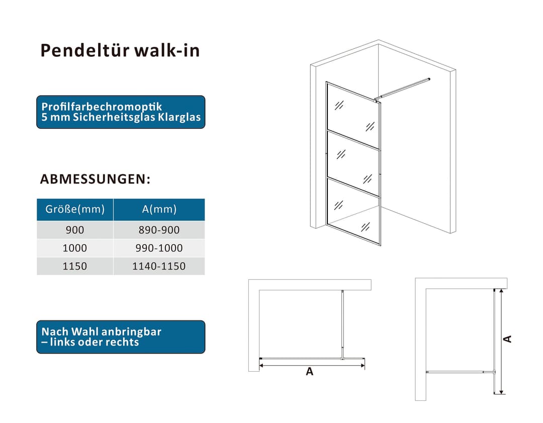 welltime Walk-in-Dusche | Silber