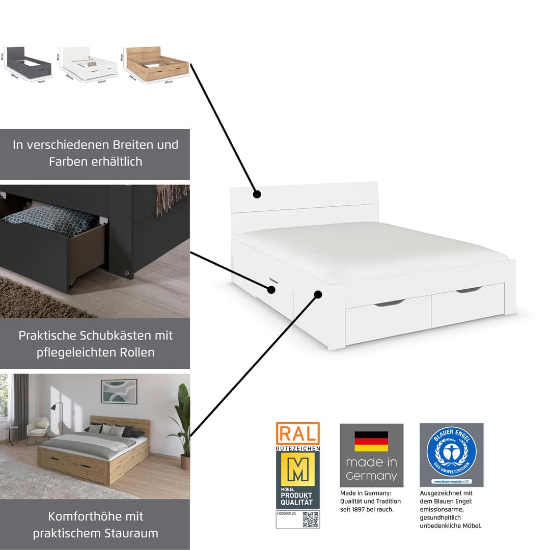 rauch Bett Einzelbett Doppelbett Stauraum FLEXX | Weiß