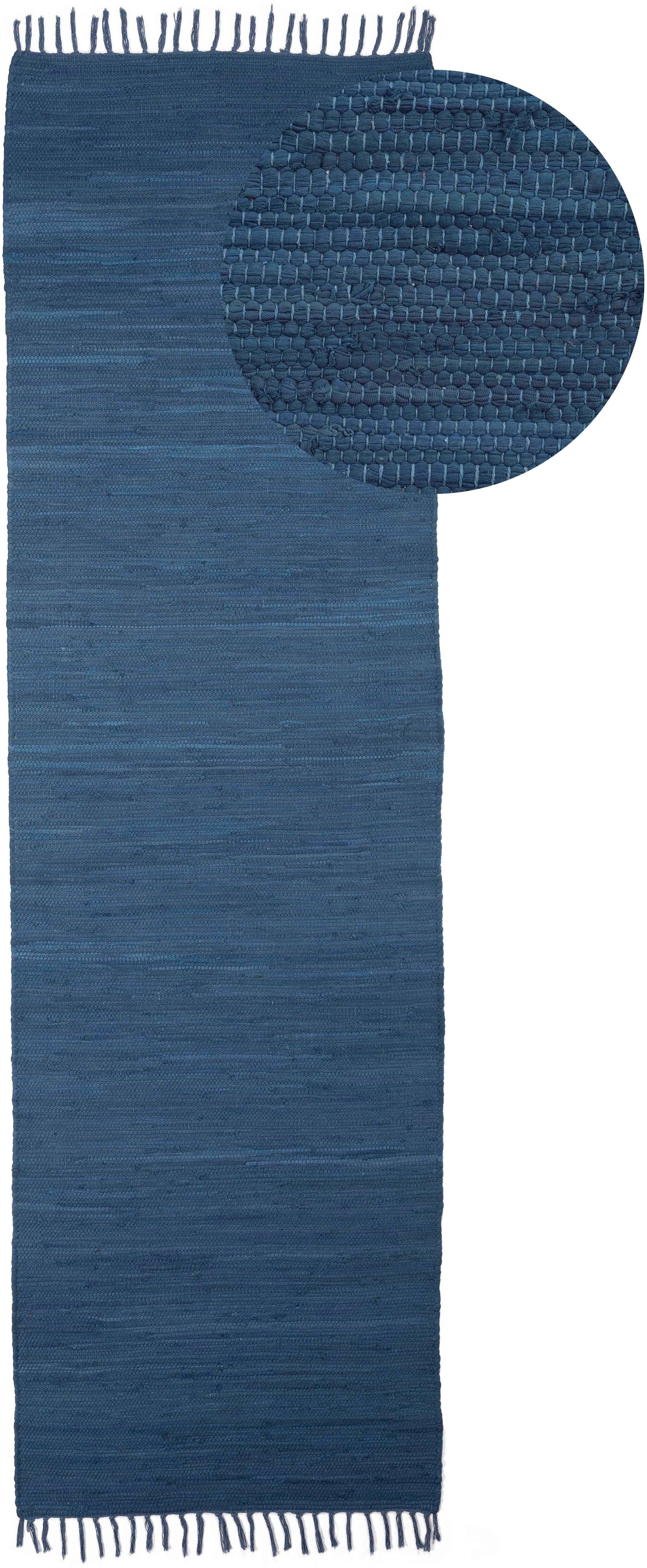 carpetfine Teppich Kelim Chindi uni | Blau