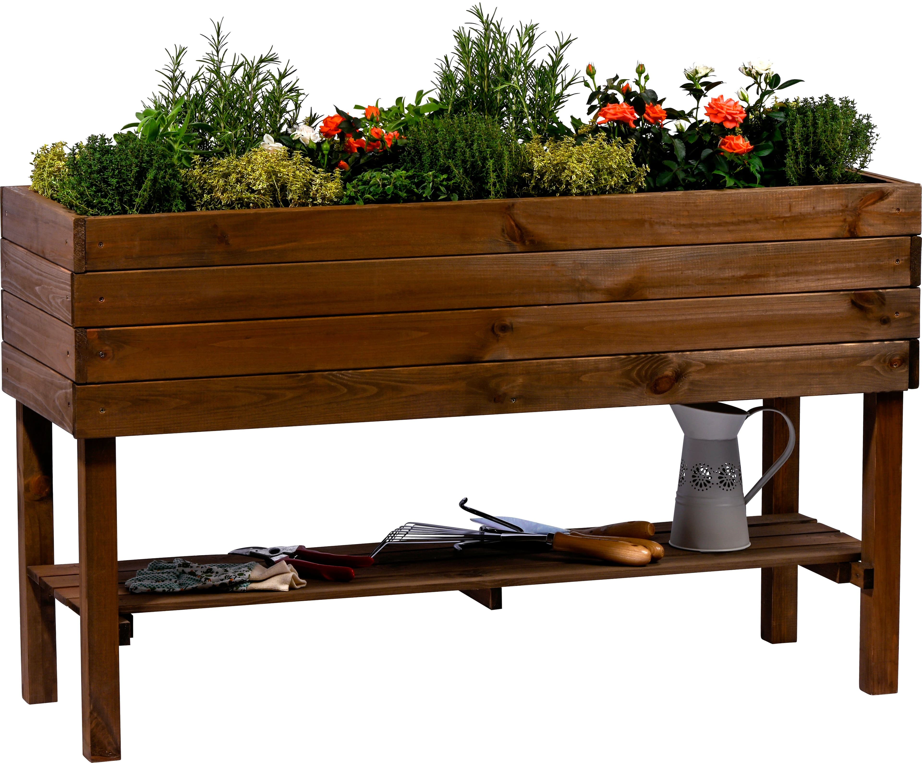 Dobar Hochbeet mit Ablage | Braun