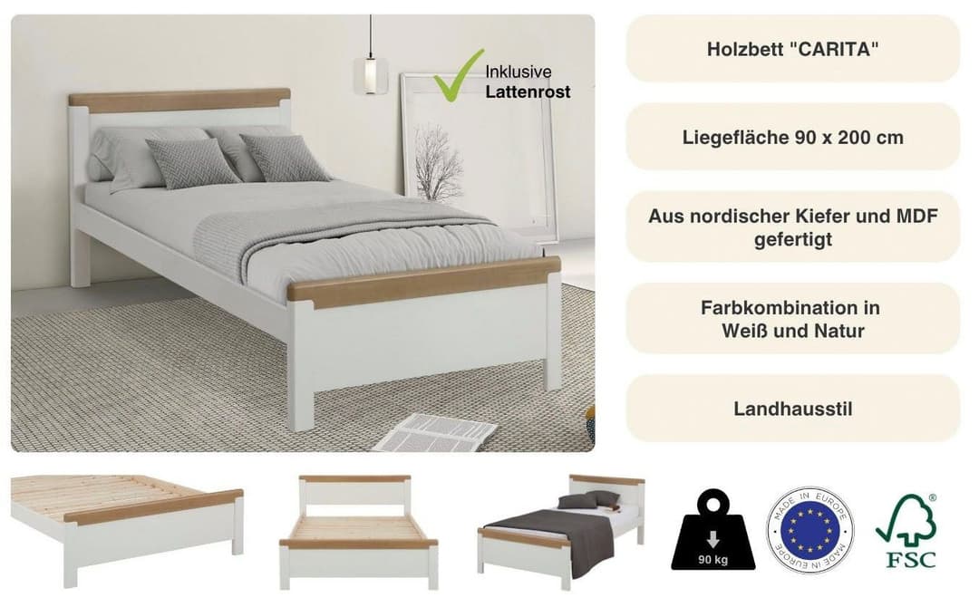 OTTO home Holzbett CARITA | Weiß