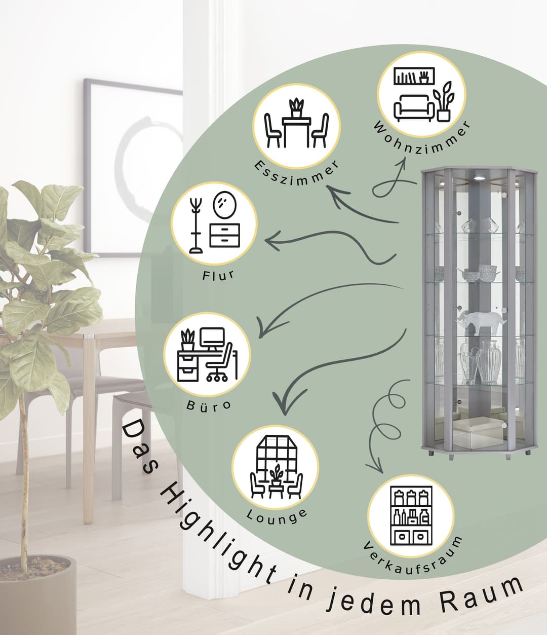 fif möbel Eckvitrine TRIO | Grau
