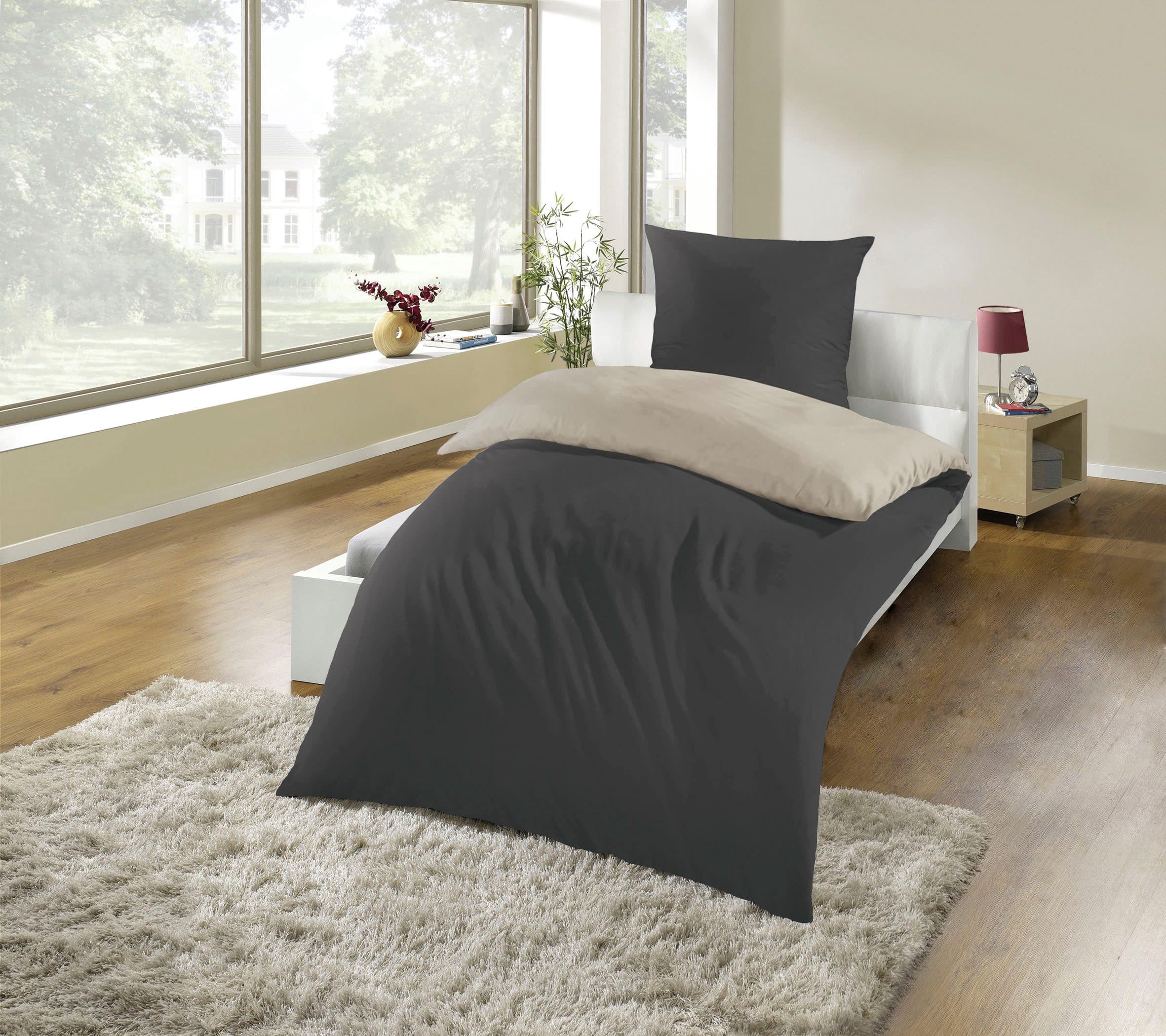 Kinzler Wendebettwäsche Mikrofaser "Cashmere Touch" | Schwarz