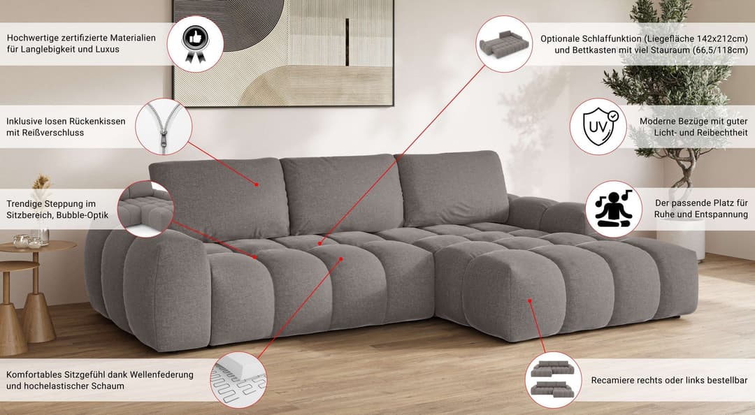 OTTO home Ecksofa AZITA L-Form, 270 cm | Braun
