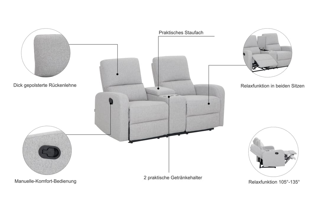 Home affaire 2-Sitzer TOURNAY Kinosofa | Grau