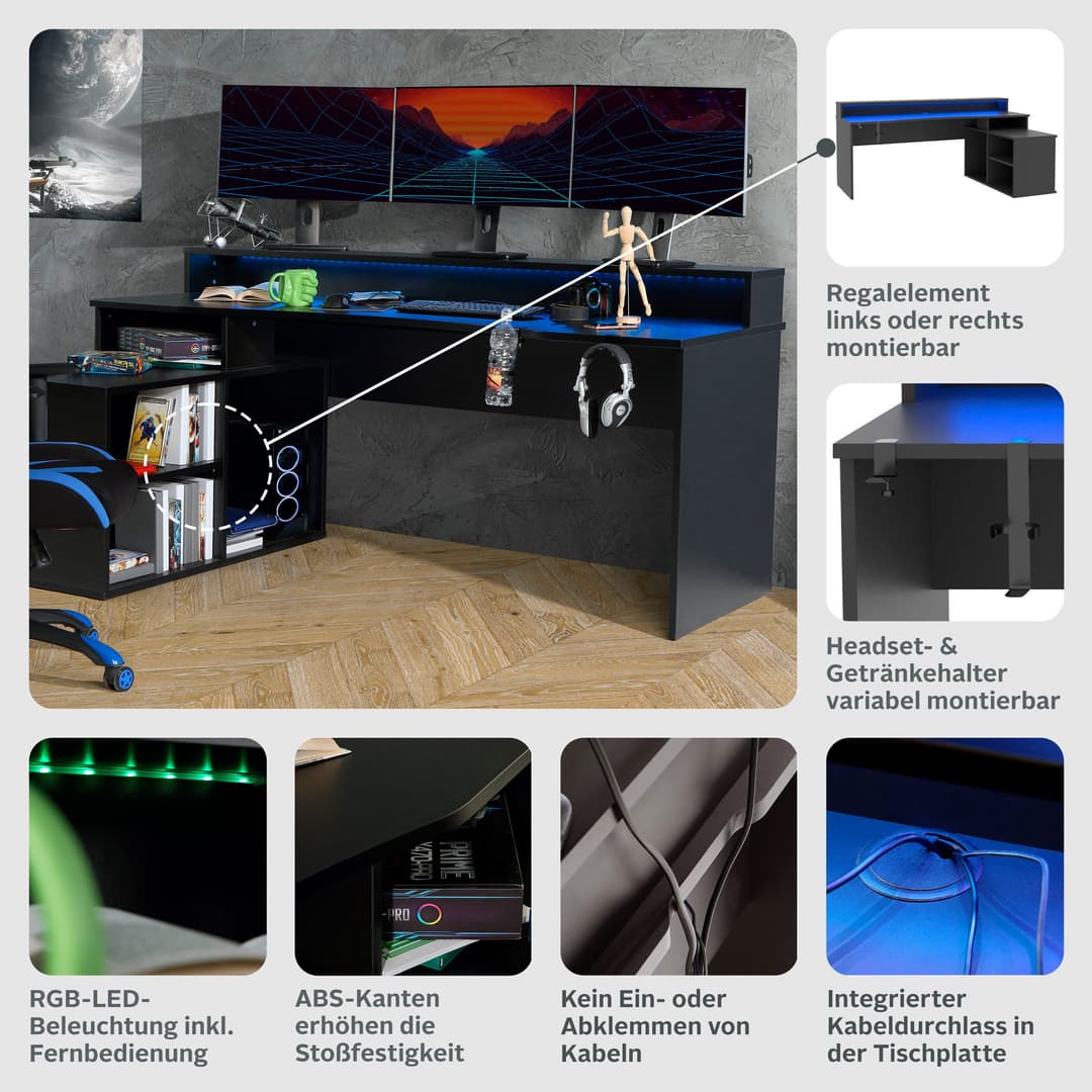 FORTE Gamingtisch Tezaur | Schwarz