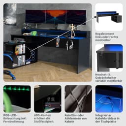 FORTE Gamingtisch Tezaur | Schwarz