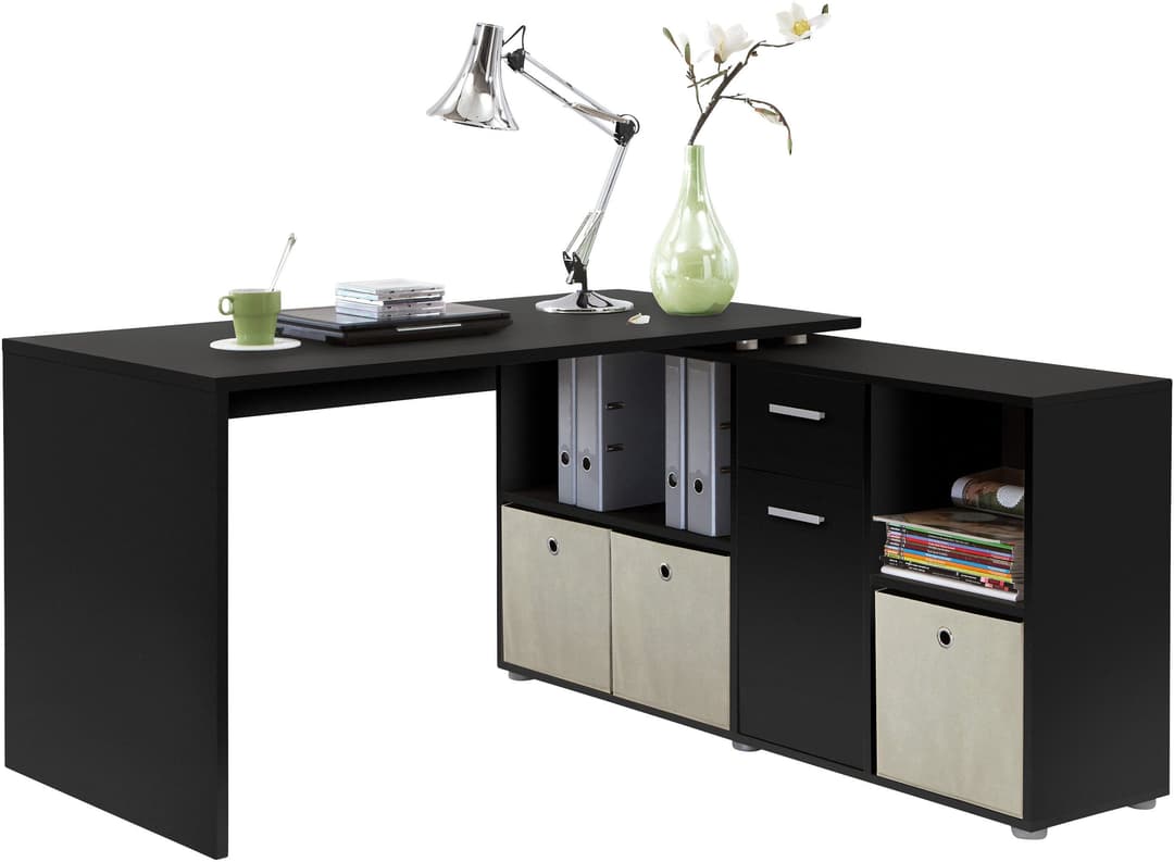 FMD Eckschreibtisch Lexo | Schwarz