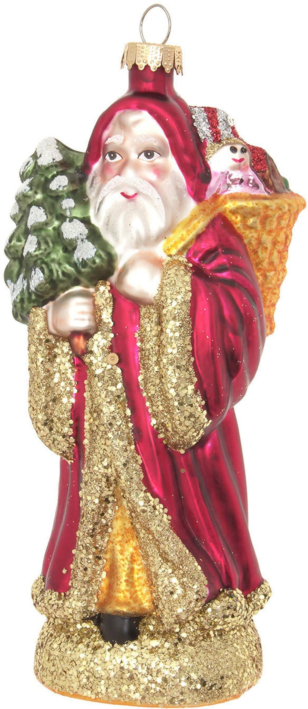 Krebs Glas Lauscha Santa mit Geschenkkorb & Baum | Mehrfarbig